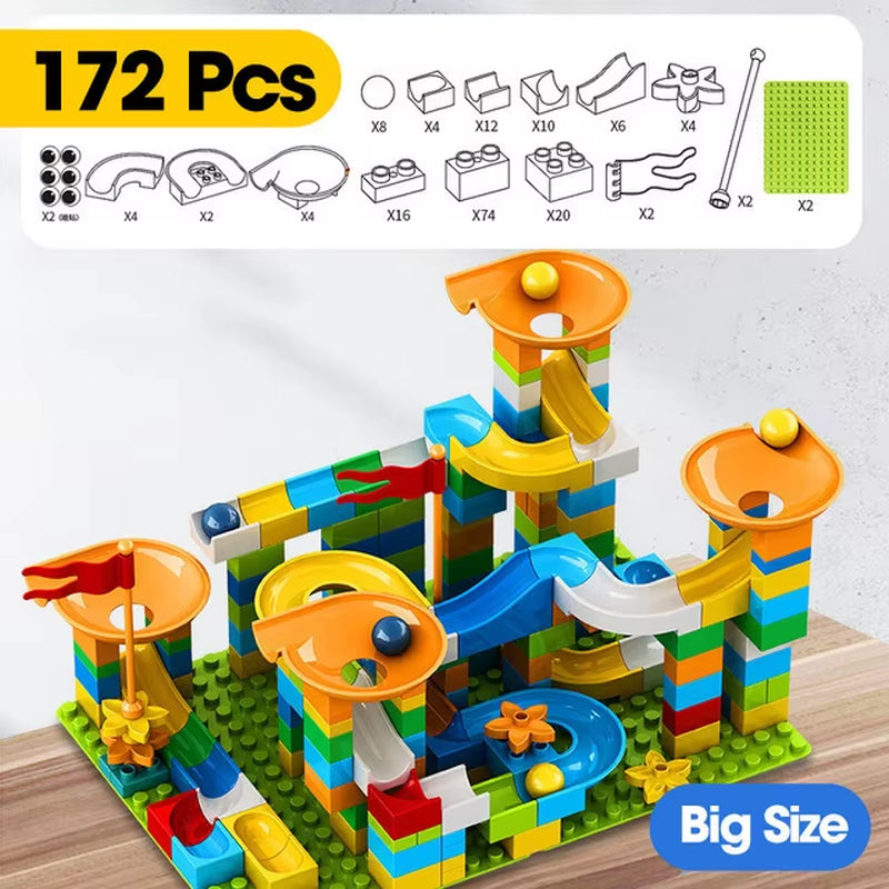 86-344 Pieces Large Marble Race Run Building Blocks Set with Funnel Slide - DIY Educational Toys for Children