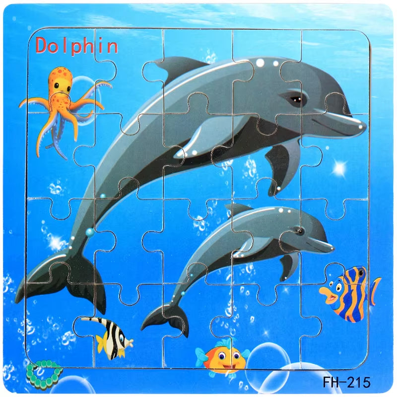 Montessori 3D Wooden Puzzle: Cartoon Animals and Vehicles