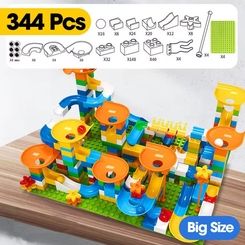 86-344 Pieces Large Marble Race Run Building Blocks Set with Funnel Slide - DIY Educational Toys for Children