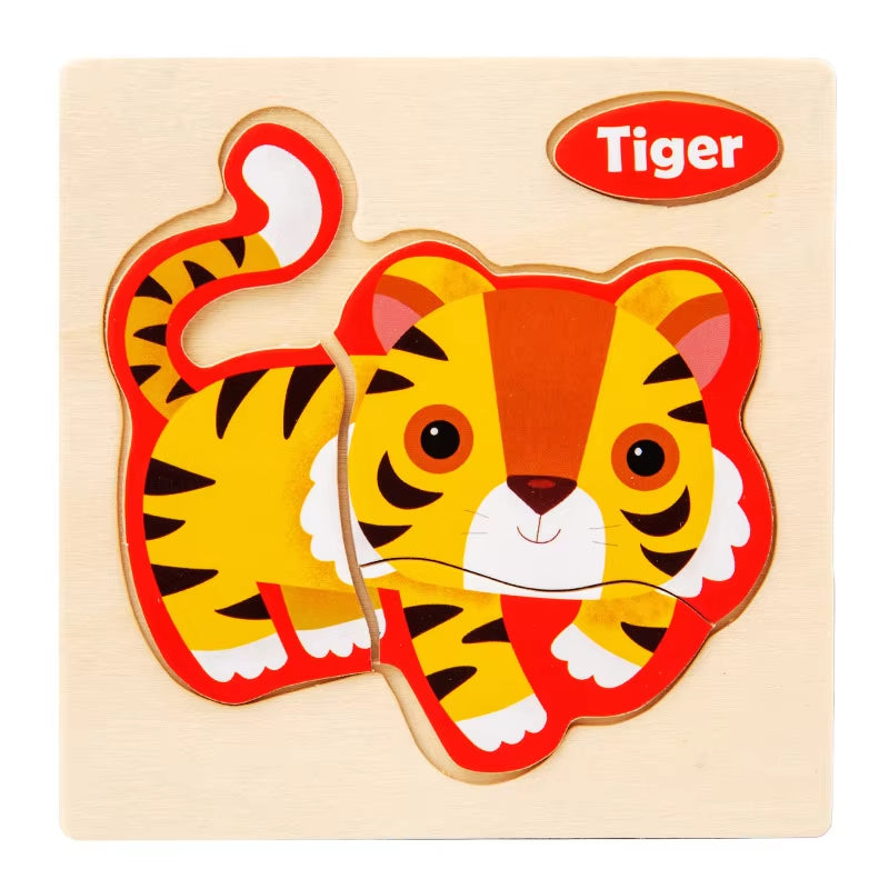 3D Wooden Cartoon Animal Jigsaw Puzzle for Early Learning - Educational Toy for Children