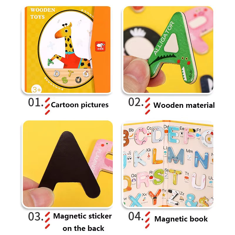 Children's Wooden Foldable Magnetic Puzzle Board for English Language Learning and Cognitive Development