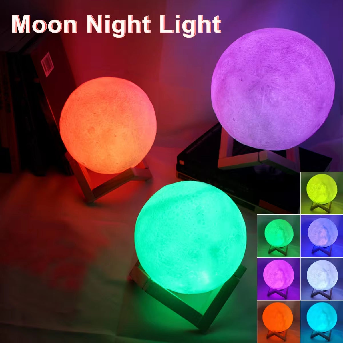 8cm LED Moon Lamp with Stand - Battery-Powered Starry Night Light for Bedroom Decor and Children's Gifts