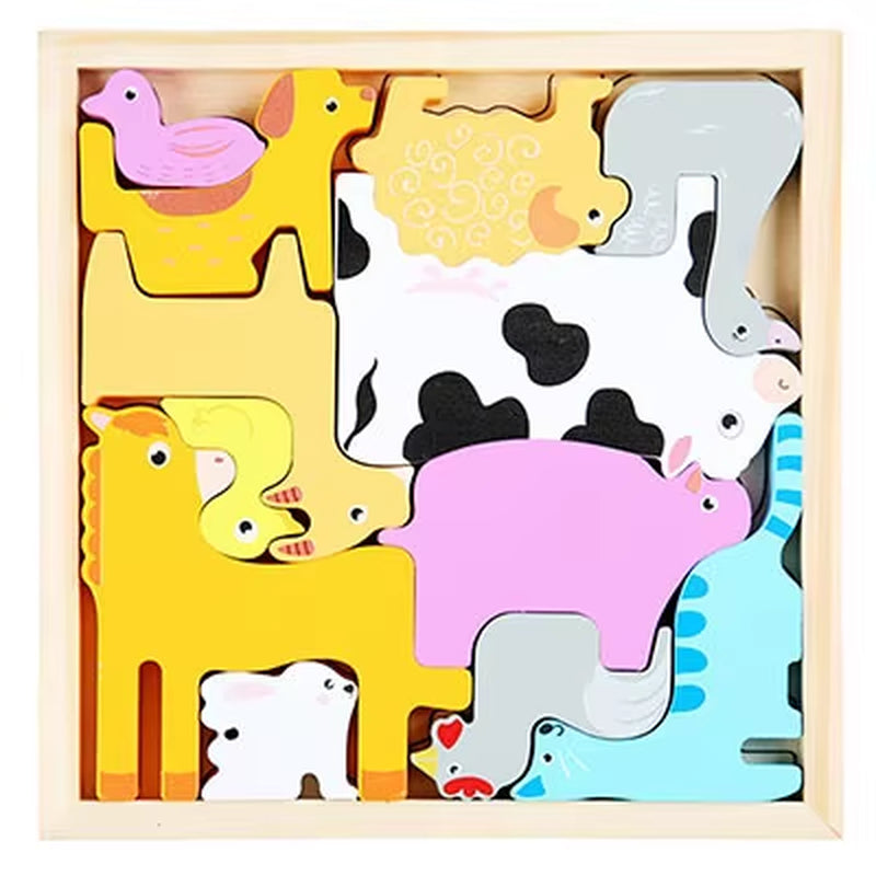 Montessori-Inspired 3D Wooden Jigsaw Puzzle and Tangram Math Toys for Early Childhood Development