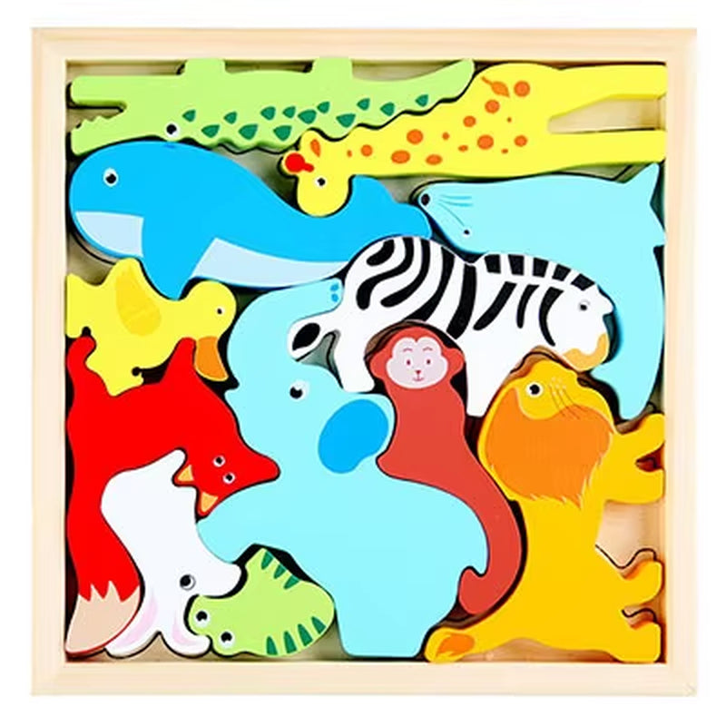 Montessori-Inspired 3D Wooden Jigsaw Puzzle and Tangram Math Toys for Early Childhood Development
