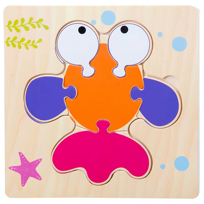 Montessori Educational Wooden 3D Animal Puzzle - Colorful Cognitive Development Game for Babies and Toddlers
