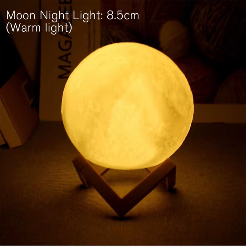 8cm LED Moon Lamp with Stand - Battery-Powered Starry Night Light for Bedroom Decor and Children's Gifts