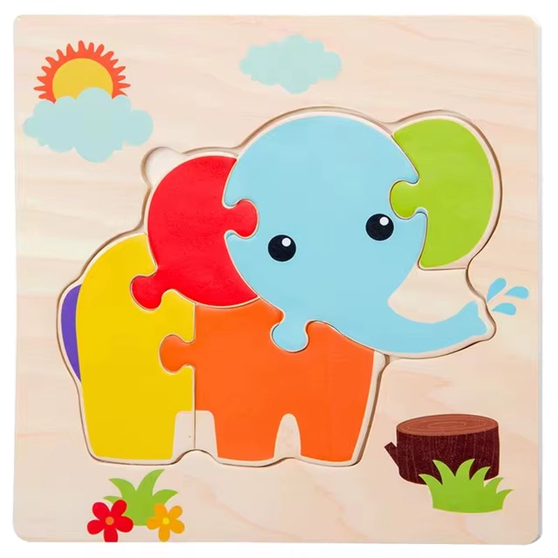 Montessori Educational Wooden 3D Animal Puzzle - Colorful Cognitive Development Game for Babies and Toddlers