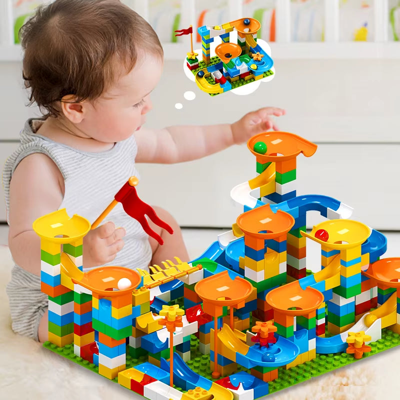 86-344 Pieces Large Marble Race Run Building Blocks Set with Funnel Slide - DIY Educational Toys for Children