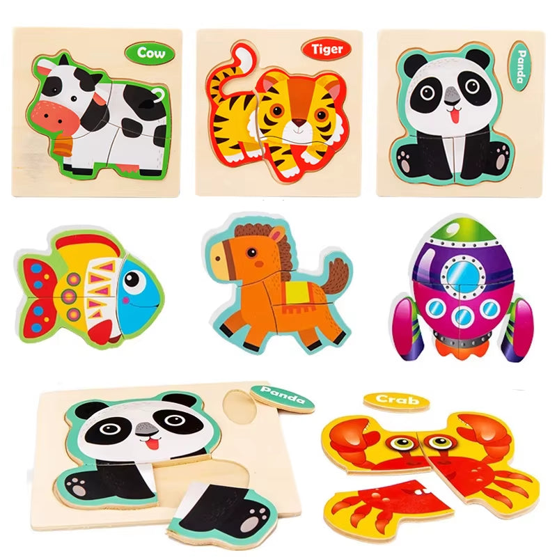 3D Wooden Cartoon Animal Jigsaw Puzzle for Early Learning - Educational Toy for Children