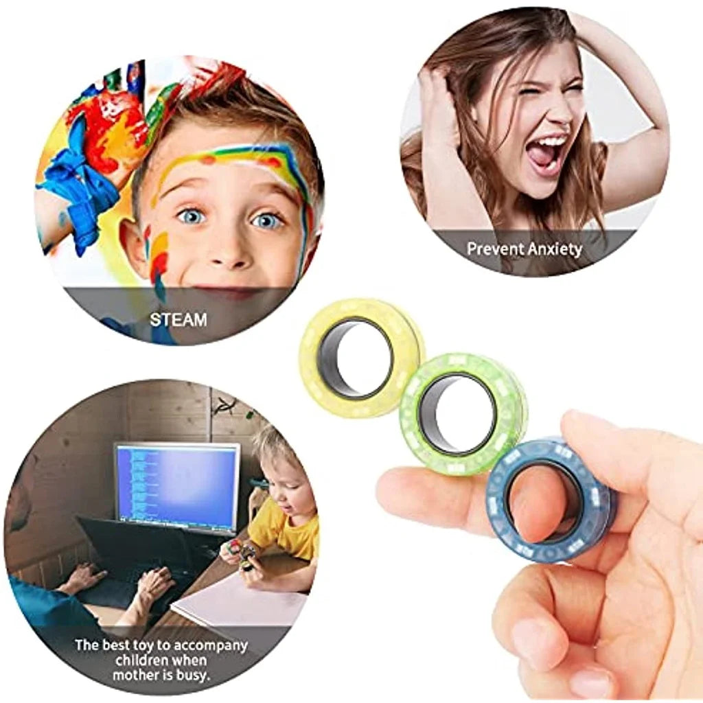 Magnetic Fidget Rings Set for Adults and Teens - 3-Piece Spinner Magnet Collection, Perfect Gift for All Ages