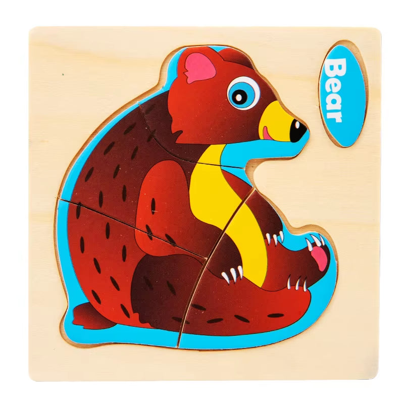 3D Wooden Cartoon Animal Jigsaw Puzzle for Early Learning - Educational Toy for Children