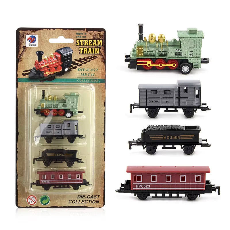 1:60 Scale Diecast Alloy Retro Steam Train Pull-Back Model Toy Set for Boys - Ideal Birthday Gift