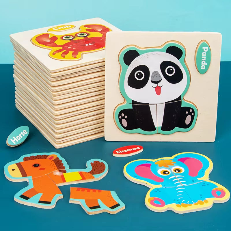 3D Wooden Cartoon Animal Jigsaw Puzzle for Early Learning - Educational Toy for Children
