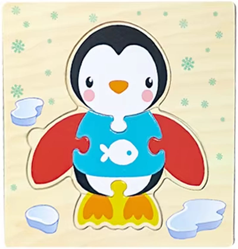 Montessori Educational Wooden 3D Animal Puzzle - Colorful Cognitive Development Game for Babies and Toddlers