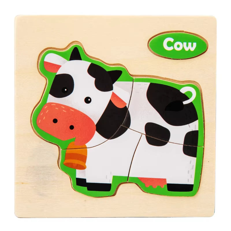 3D Wooden Cartoon Animal Jigsaw Puzzle for Early Learning - Educational Toy for Children