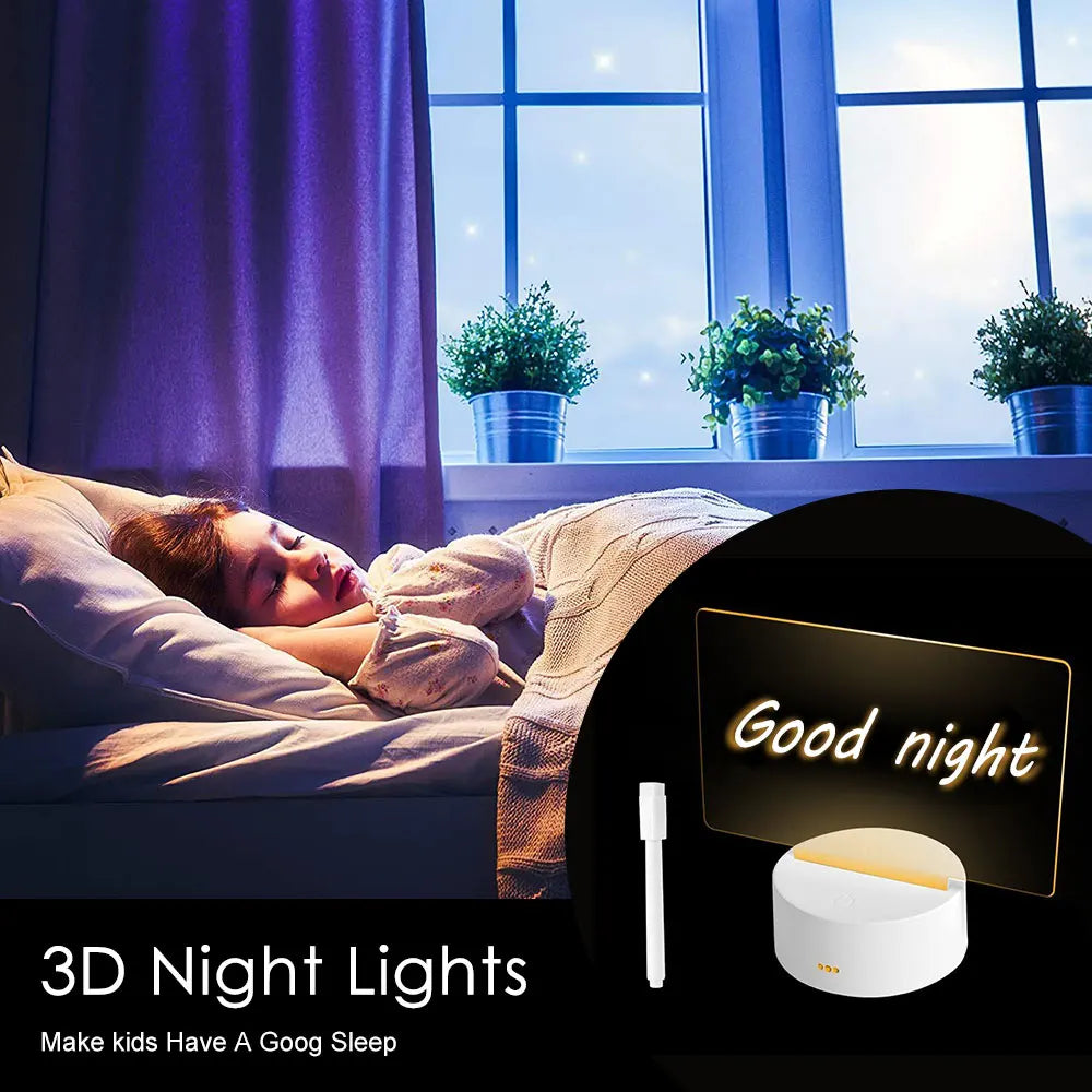 LED Night Light Message Board with Pen - USB and Battery Powered Desktop Lamp for Bedroom Decor and Children's Gifts