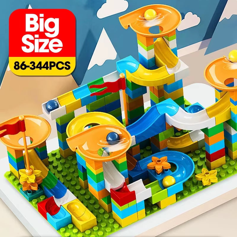 86-344 Pieces Large Marble Race Run Building Blocks Set with Funnel Slide - DIY Educational Toys for Children