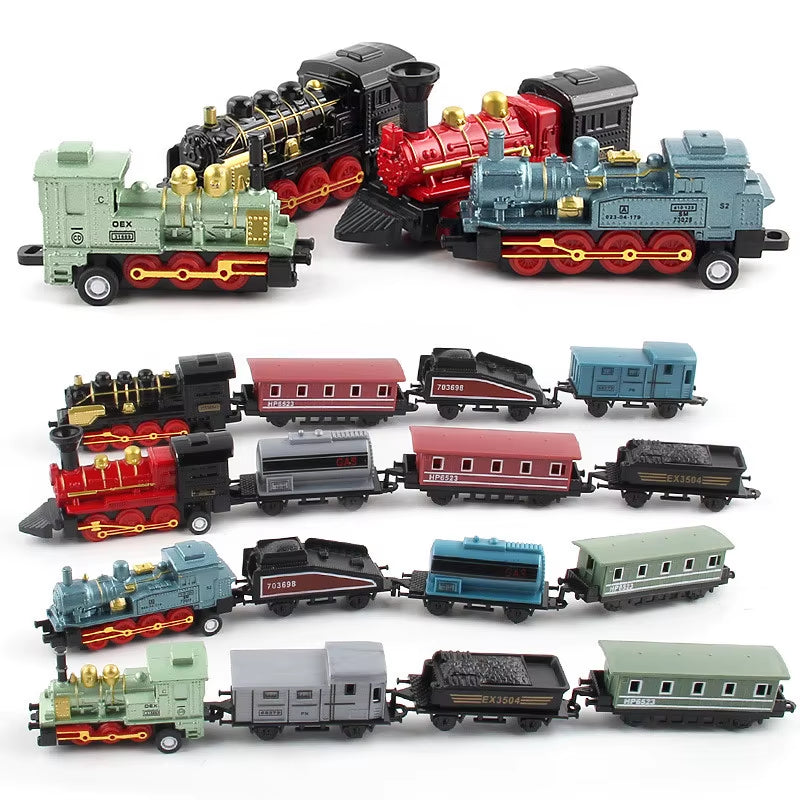 1:60 Scale Diecast Alloy Retro Steam Train Pull-Back Model Toy Set for Boys - Ideal Birthday Gift