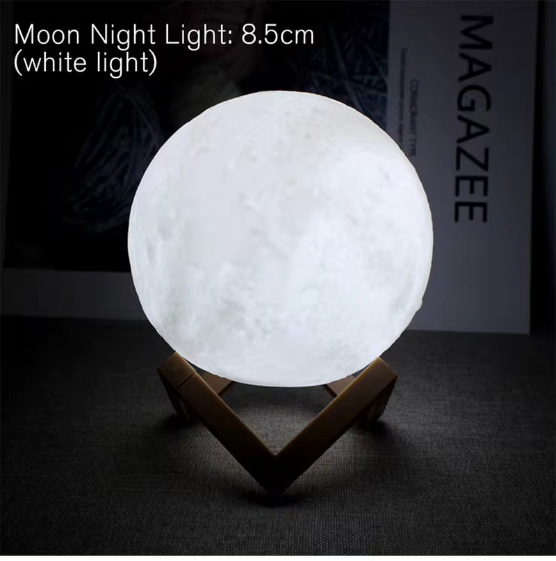 8cm LED Moon Lamp with Stand - Battery-Powered Starry Night Light for Bedroom Decor and Children's Gifts