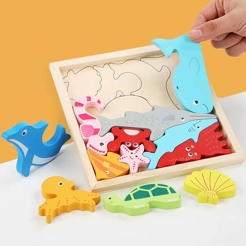 Montessori-Inspired 3D Wooden Jigsaw Puzzle and Tangram Math Toys for Early Childhood Development