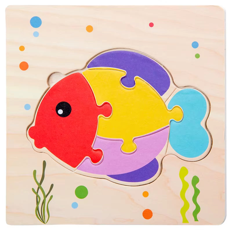 Montessori Educational Wooden 3D Animal Puzzle - Colorful Cognitive Development Game for Babies and Toddlers