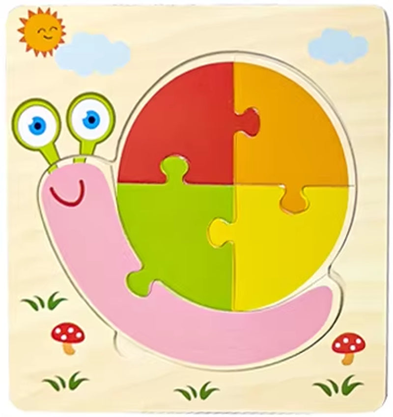 Montessori Educational Wooden 3D Animal Puzzle - Colorful Cognitive Development Game for Babies and Toddlers