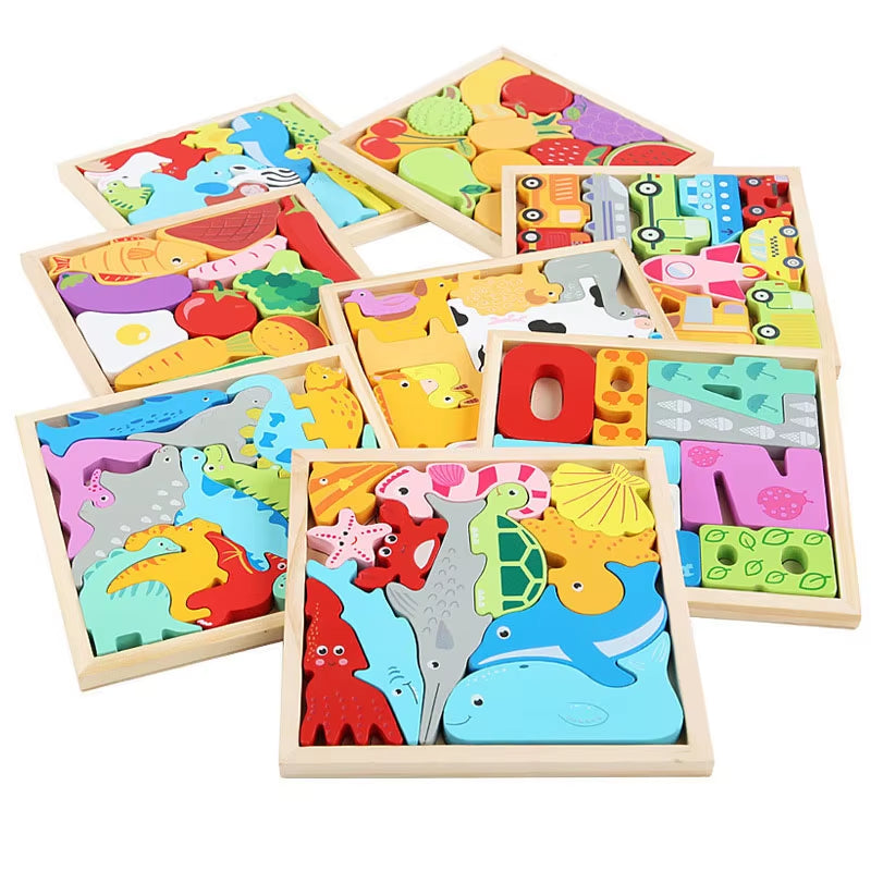 Montessori-Inspired 3D Wooden Jigsaw Puzzle and Tangram Math Toys for Early Childhood Development