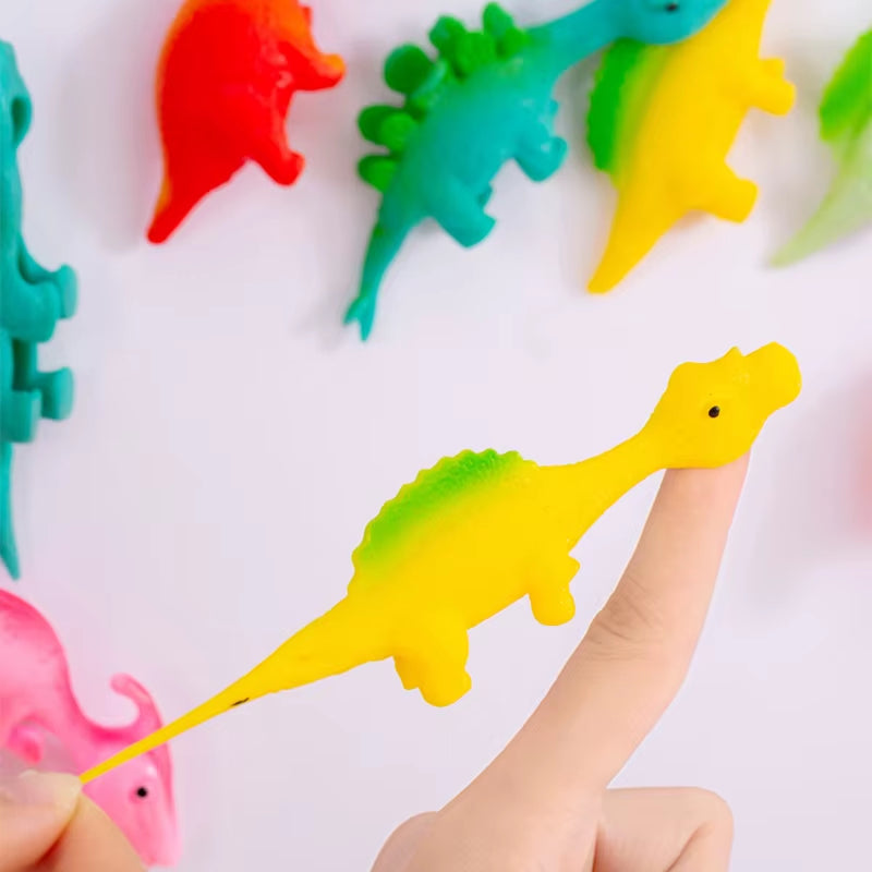 10-Piece Dinosaur Finger Catapult Stress Relief Toy - TPR Slingshot for Kids' Birthday Party Favors and Goodie Bags