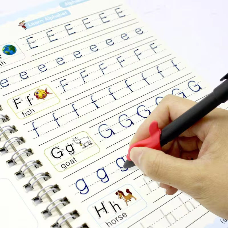 4-Piece Sank Magic Practice Copybook Set for Preschoolers - Reusable Calligraphy Writing Books with Free Wiping Feature
