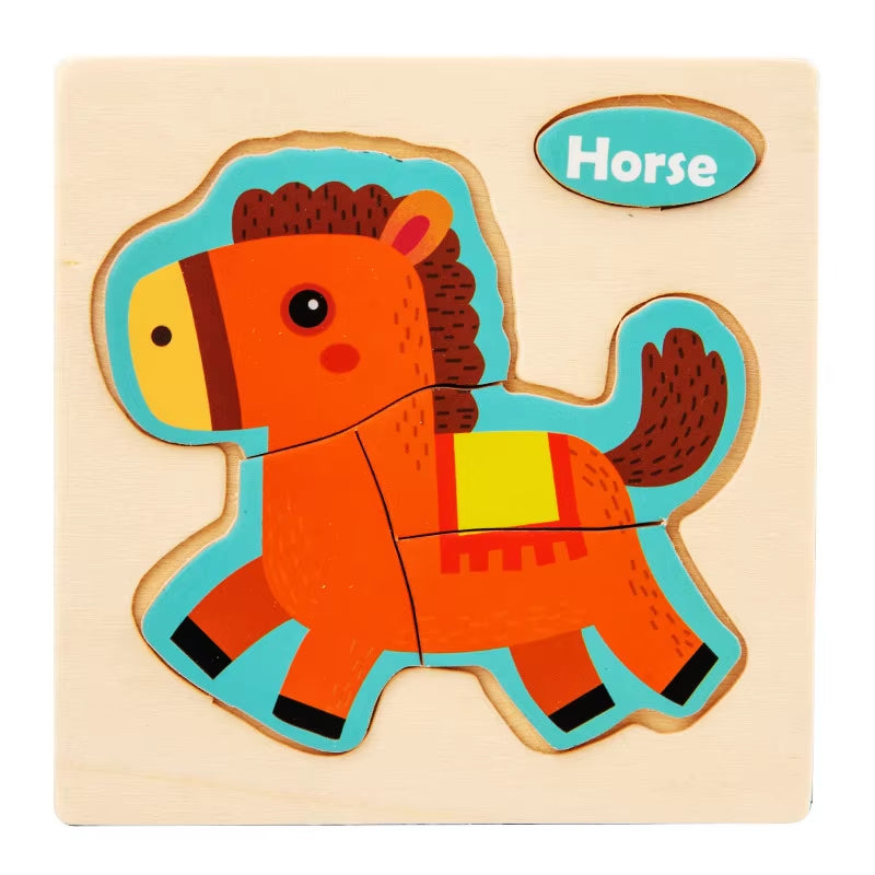 3D Wooden Cartoon Animal Jigsaw Puzzle for Early Learning - Educational Toy for Children