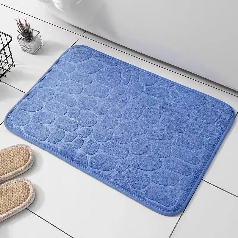 Memory Foam Embossed Velvet Non-Slip Cobblestone Floor Mat for Bathroom and Living Room Home Decor
