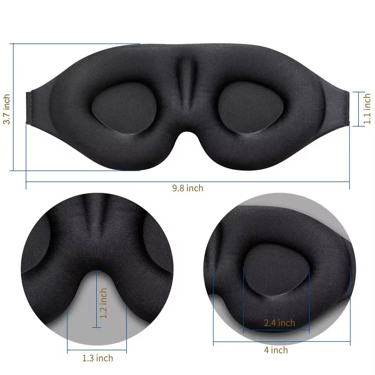 3D Contoured Sleep Mask with Earplugs - Light Blocking Eye Mask for Men and Women
