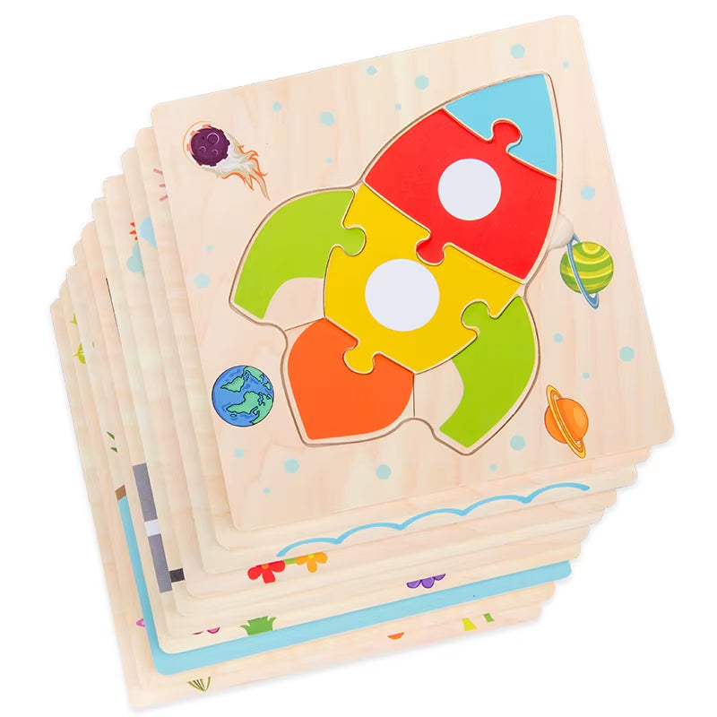 Montessori Educational Wooden 3D Animal Puzzle - Colorful Cognitive Development Game for Babies and Toddlers