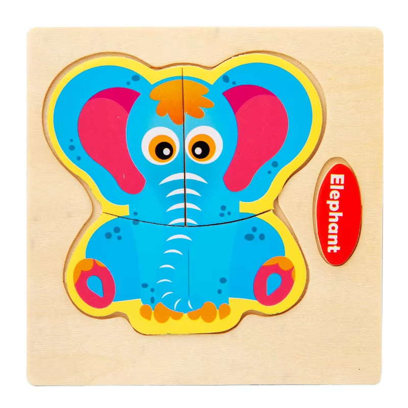 3D Wooden Cartoon Animal Jigsaw Puzzle for Early Learning - Educational Toy for Children