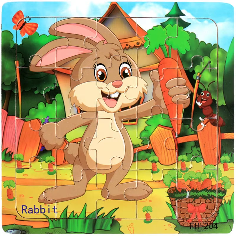 Montessori 3D Wooden Puzzle: Cartoon Animals and Vehicles
