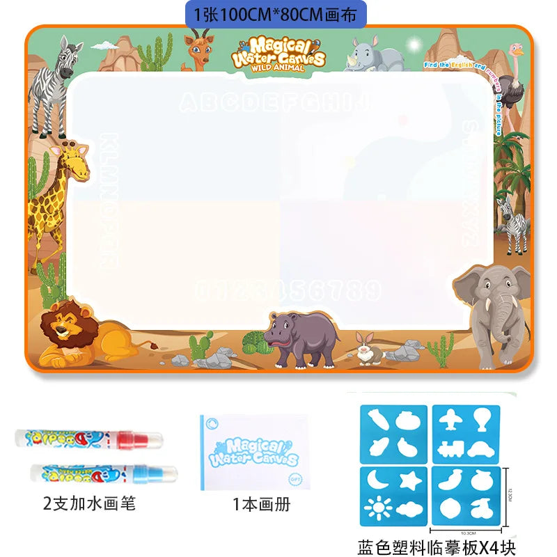 Oversized Water Drawing Canvas Mat with Magic Pens - Educational Montessori Toy for Children