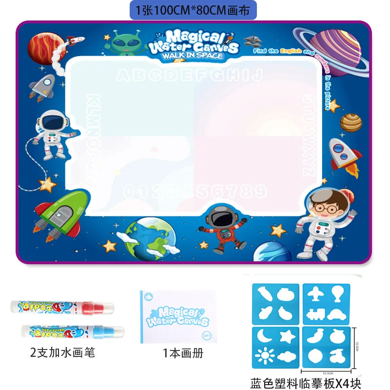 Oversized Water Drawing Canvas Mat with Magic Pens - Educational Montessori Toy for Children