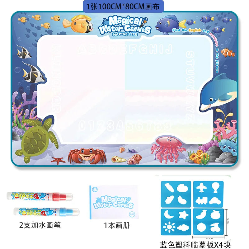 Oversized Water Drawing Canvas Mat with Magic Pens - Educational Montessori Toy for Children