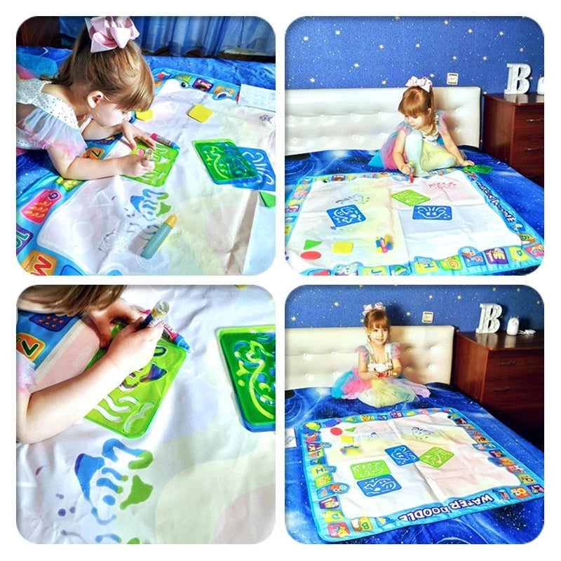 Oversized Water Drawing Canvas Mat with Magic Pens - Educational Montessori Toy for Children
