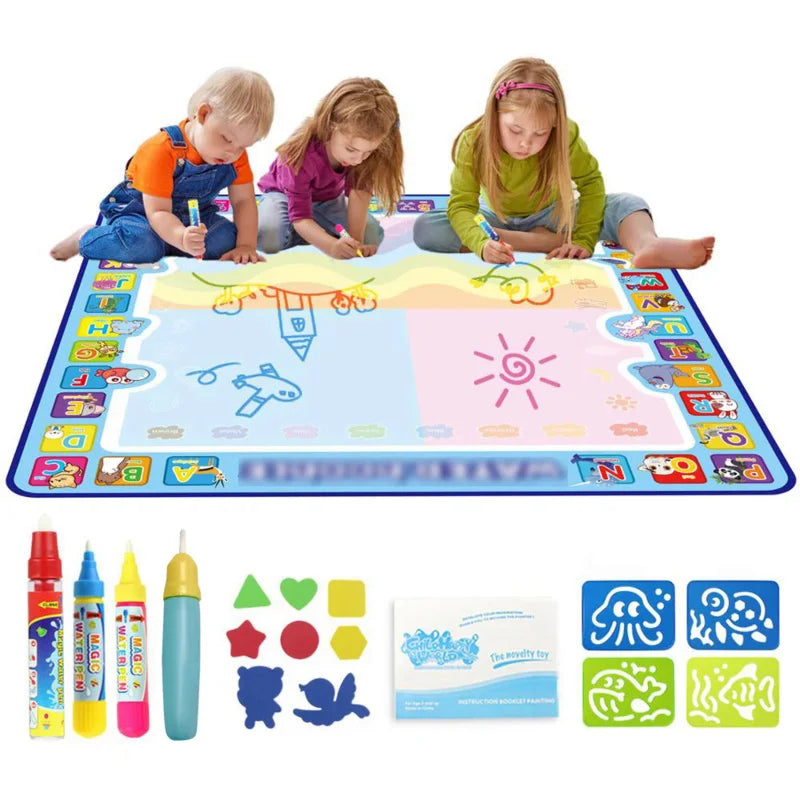 Oversized Water Drawing Canvas Mat with Magic Pens - Educational Montessori Toy for Children