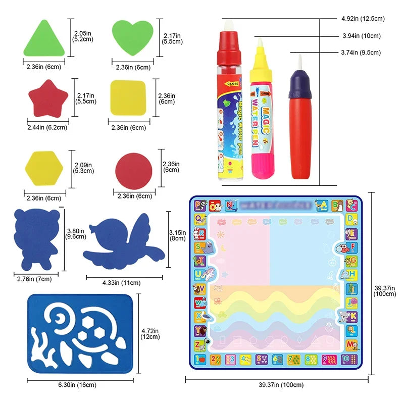 Oversized Water Drawing Canvas Mat with Magic Pens - Educational Montessori Toy for Children