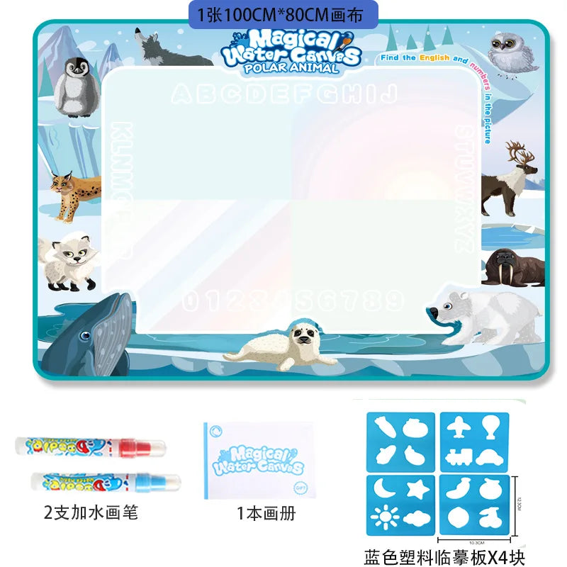 Oversized Water Drawing Canvas Mat with Magic Pens - Educational Montessori Toy for Children