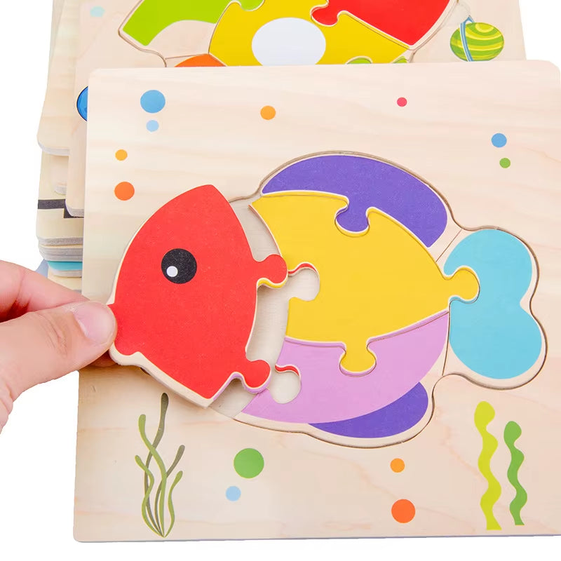 Montessori Educational Wooden 3D Animal Puzzle - Colorful Cognitive Development Game for Babies and Toddlers