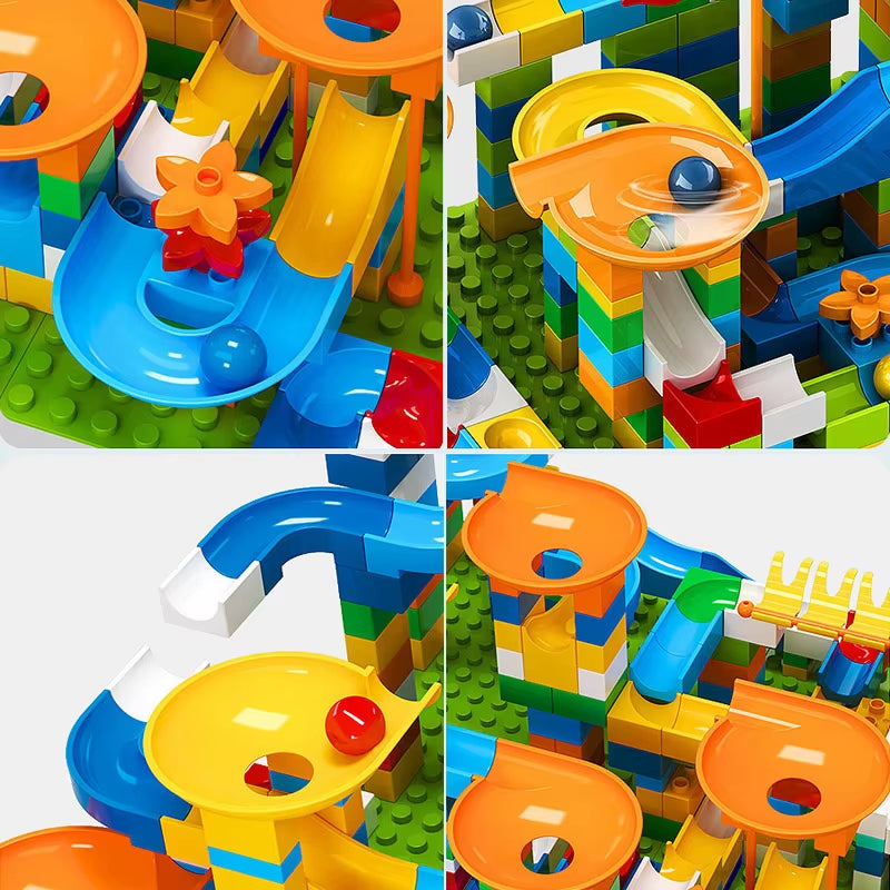 86-344 Pieces Large Marble Race Run Building Blocks Set with Funnel Slide - DIY Educational Toys for Children