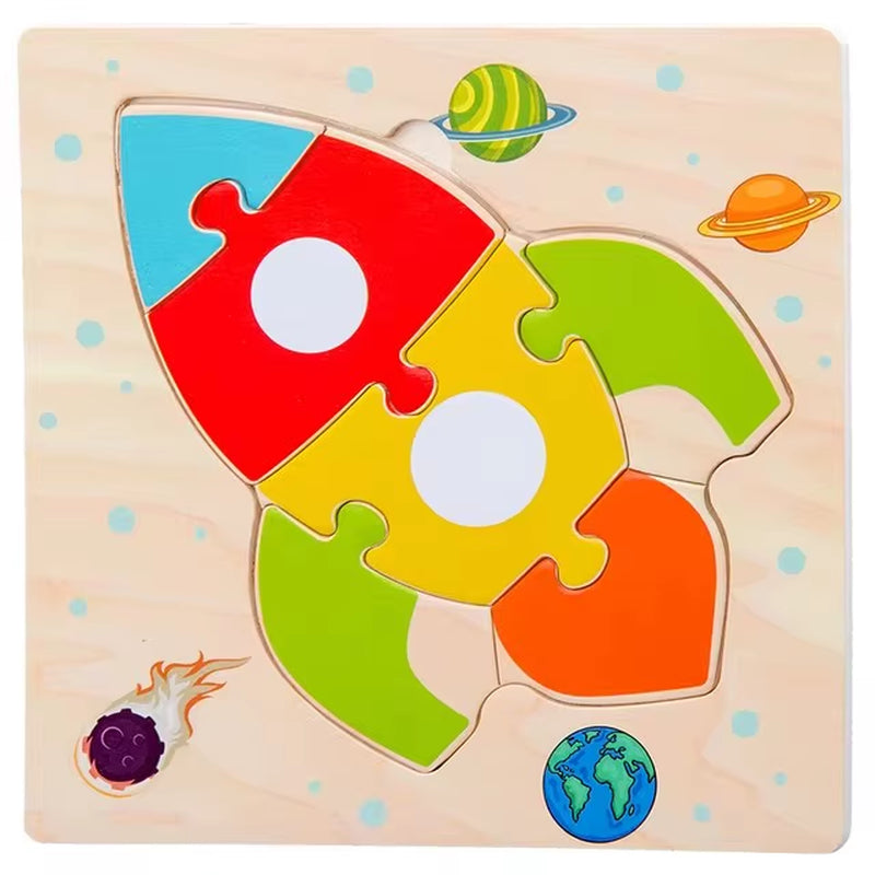 Montessori Educational Wooden 3D Animal Puzzle - Colorful Cognitive Development Game for Babies and Toddlers