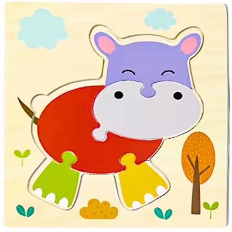 Montessori Educational Wooden 3D Animal Puzzle - Colorful Cognitive Development Game for Babies and Toddlers