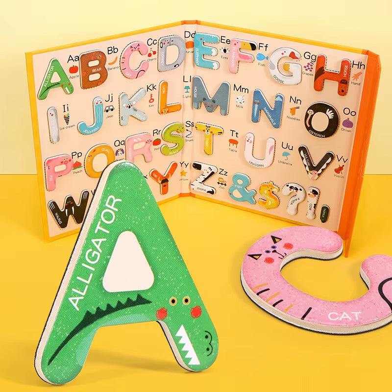 Children's Wooden Foldable Magnetic Puzzle Board for English Language Learning and Cognitive Development