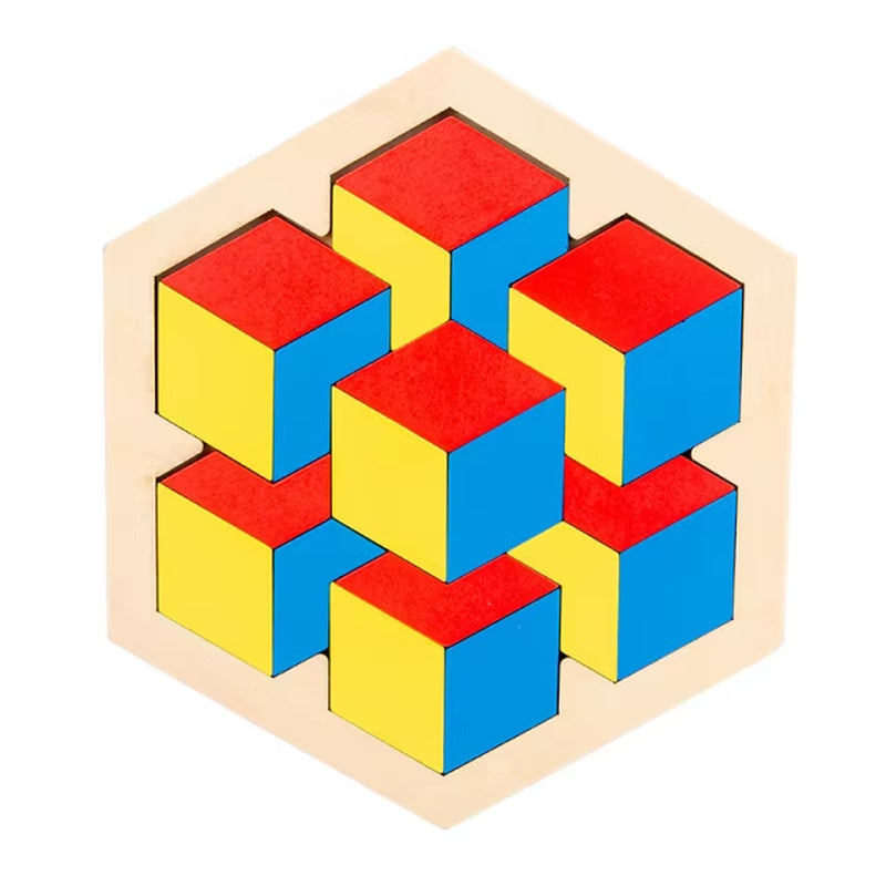 Montessori-Inspired 3D Wooden Jigsaw Puzzle and Tangram Math Toys for Early Childhood Development