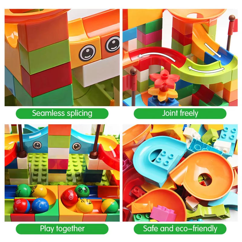 86-344 Pieces Large Marble Race Run Building Blocks Set with Funnel Slide - DIY Educational Toys for Children