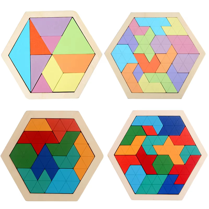 Montessori-Inspired 3D Wooden Jigsaw Puzzle and Tangram Math Toys for Early Childhood Development